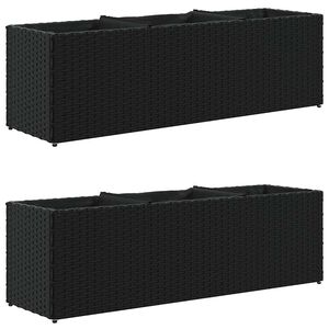 vidaXL Vrtna korita s 3 lonci 2 kosa črna 105x30x32 cm poli ratan