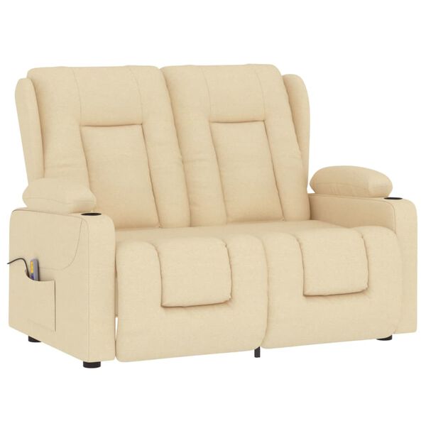 vidaXL Masažni dvosed z držali za skodelico krem blago