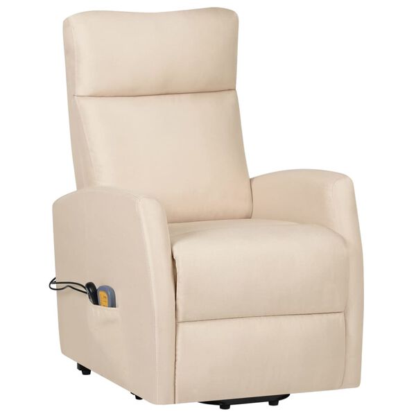 vidaXL Masažni stol s funkcijo vstajanja krem blago