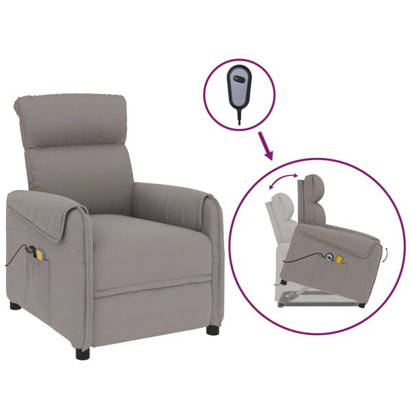 vidaXL Masažni stol s funkcijo vstajanja taupe blago