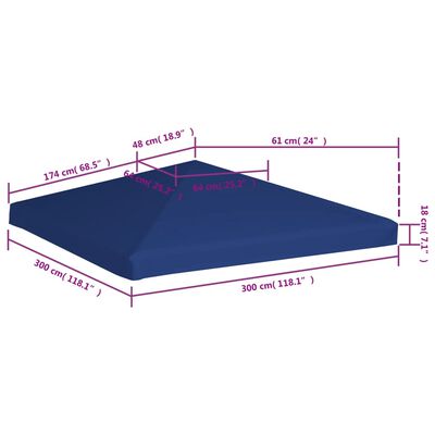 vidaXL Streha za paviljon 310 g/m² 3x3 m modra