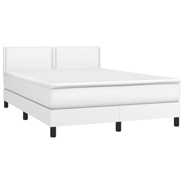 vidaXL Box spring postelja z vzmetnico bel 140x190 cm umetno usnje
