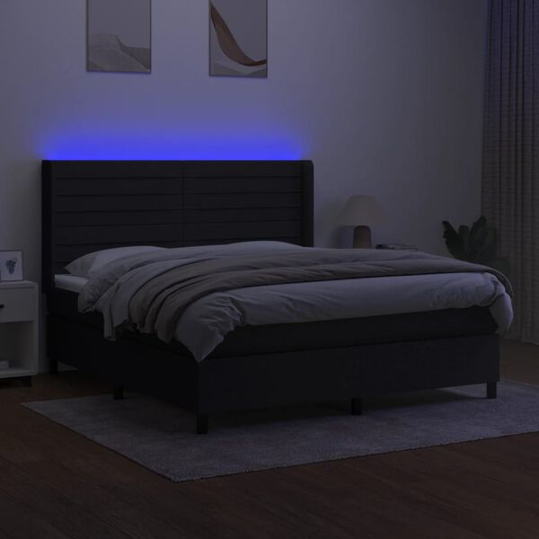 vidaXL Box spring postelja z vzmetnico LED črna 160x200 cm blago