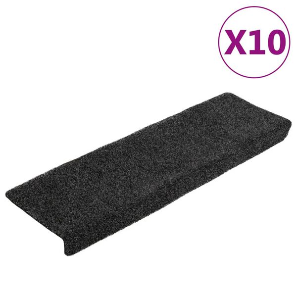 vidaXL Preproge za stopnice samolepilne 10 kosov 65x21x4 cm temno sive pravokotne robove