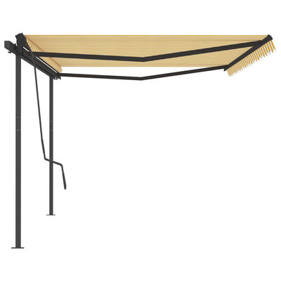 vidaXL Avtomatsko zložljiva tenda s stebrički 5x3,5 m rumena in bela