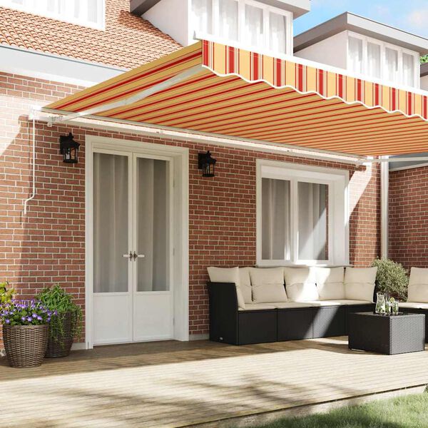 vidaXL Retraktilna tenda Črtasto Rumena in oranžna 500 &times; 300 cm