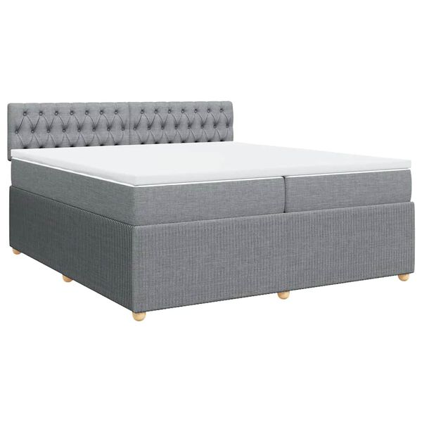 vidaXL Box spring postelja z vzmetnico svetlo siva 200x200 cm blago