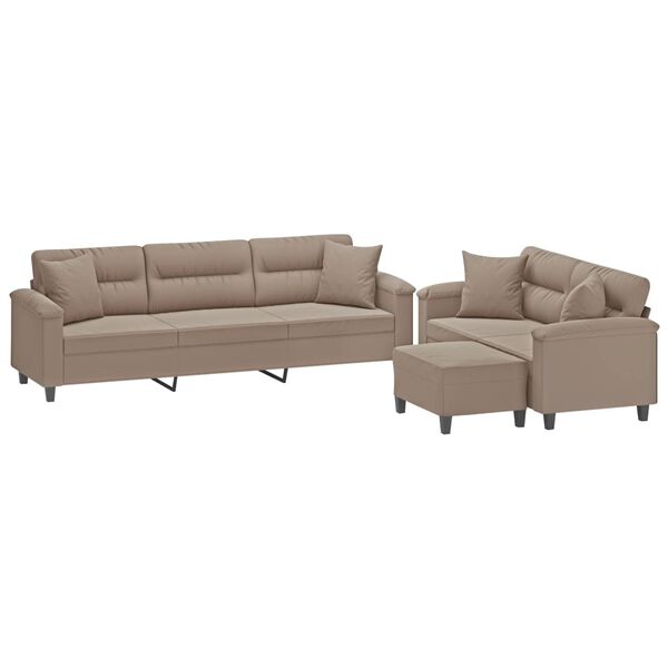 vidaXL Sedežna garnitura 3-delna z blazinami taupe mikrovlakna