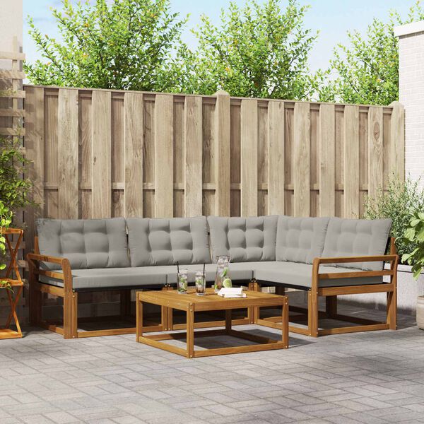 vidaXL Zunanja garnitura za sedenje 5 pcs Naravna in svetlo siva