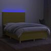 vidaXL Box spring postelja z vzmetnico LED zelena 140x200 cm blago