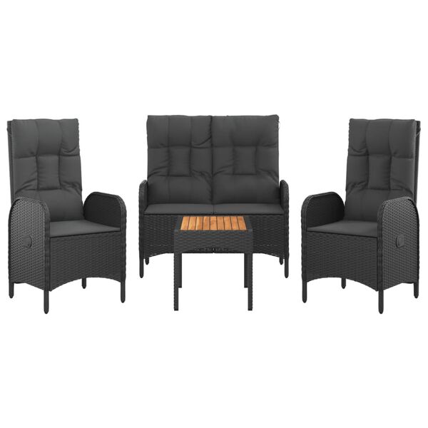 vidaXL Vrtna jedilna garnitura 4-delna z blazinami črn poli ratan