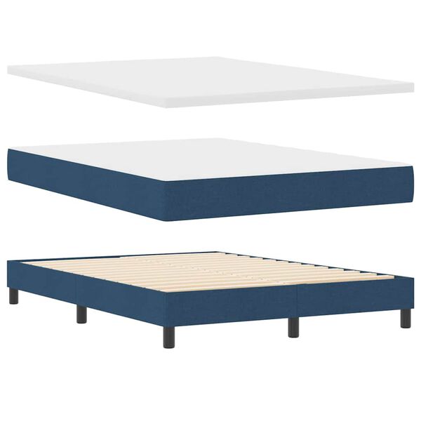 vidaXL Postelja boxspring z vzmetnico Modra 140 x 190 cm blago
