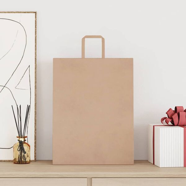 vidaXL Papirnate vrečke 50 kosov z ročaji rjave barve 32x12x42 cm