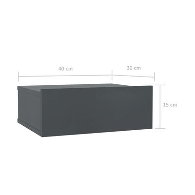 vidaXL Stenska nočna omarica siva 40x30x15 cm iverna plošča
