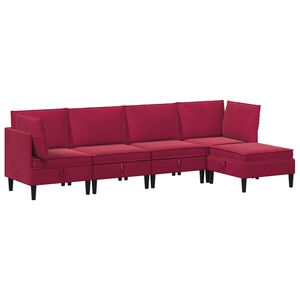 vidaXL Komplet pohi&scaron;tva za dnevno sobo 5 pcs Vinorodna rdeča Žamet