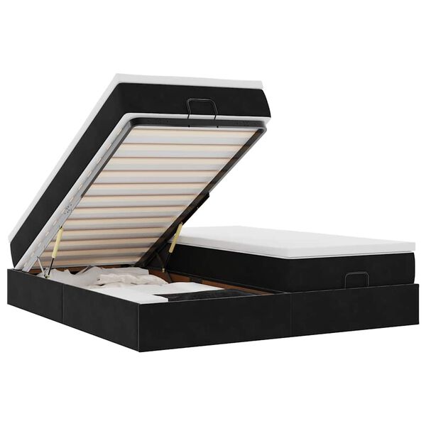 vidaXL Otomanski posteljni okvir z vzmetnicami črn 160x200 cm žamet