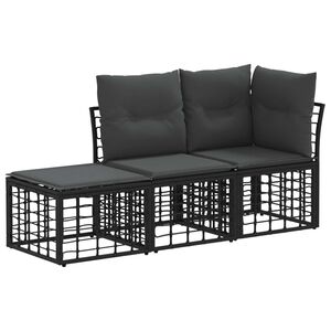 vidaXL Zunanja garnitura za sedenje z blazino 3 pcs Črna Poliester