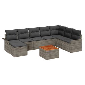 vidaXL Vrtna sedežna garnitura s shranjevanjem 9 pcs Siva poli ratan