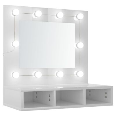 vidaXL Omarica z ogledalom in LED lučmi visok sijaj bela 60x31,5x62 cm