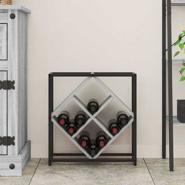 vidaXL Stojalo za vino Siva Sonoma 51 x 18 x 52,5 cm Konstruiran les