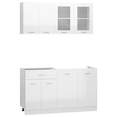 vidaXL Komplet kuhinjskih omaric 4-delni visok sijaj bel iverna plošča