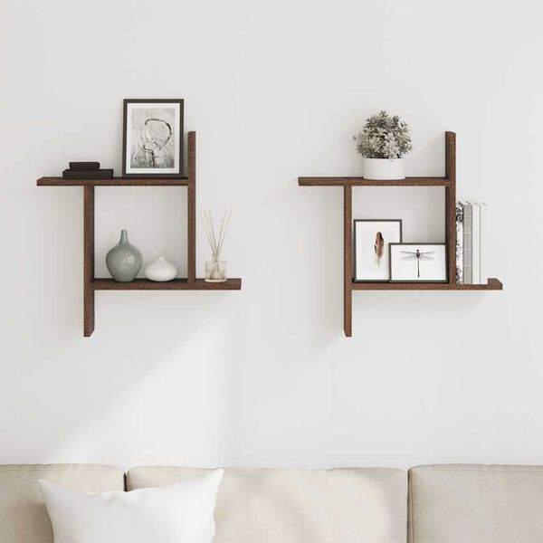 vidaXL Stenske police 2 kosa rjav hrast 50x12x50 cm inženirski les