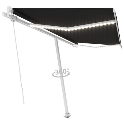vidaXL Ročno zložljiva tenda z LED lučkami 450x350 cm antracitna