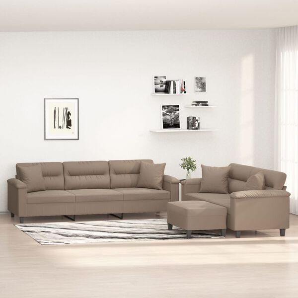 vidaXL Sedežna garnitura 3-delna z blazinami taupe mikrovlakna