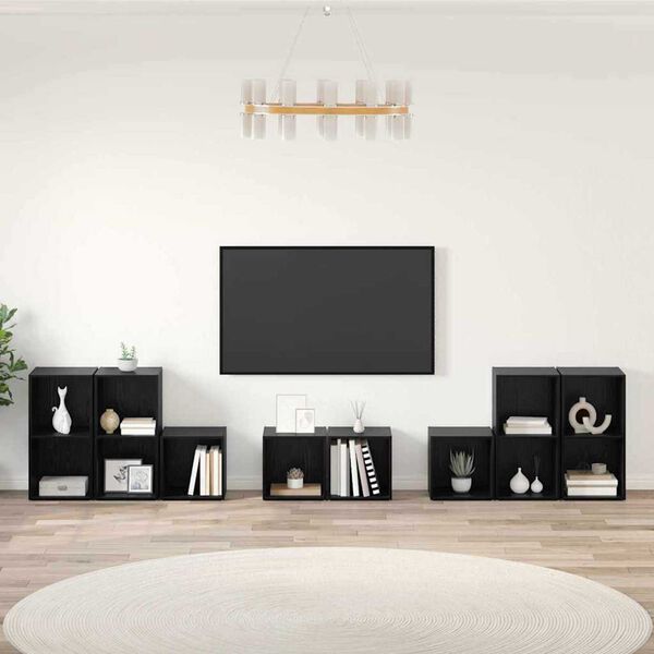 vidaXL Set TV omar 8 pcs Črna Orehovina Konstruiran les