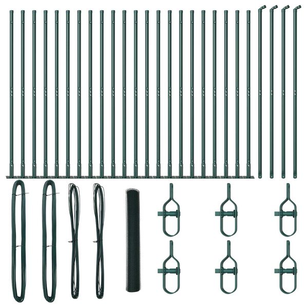 vidaXL Ogrodje s stebri Zelena 1.2 x 50 m Jeklo s PVC premazom