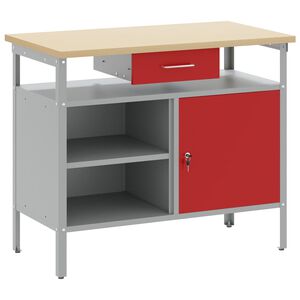 vidaXL Delovna miza s predalom s polico Rdeča in siva 100 x 55 x 85 cm