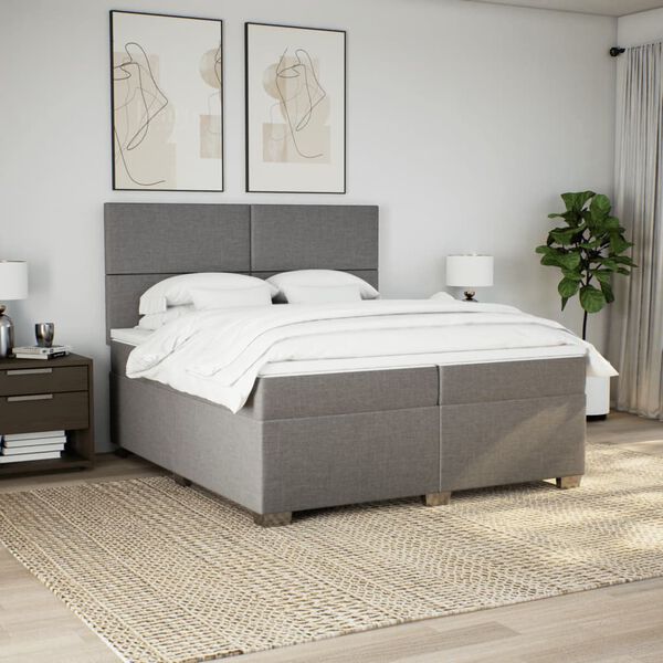 vidaXL Box spring postelja z vzmetnico taupe 200x200 cm blago