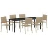 vidaXL Komplet za jedilnico v vrtu z blazino 7 pcs Bež poli ratan