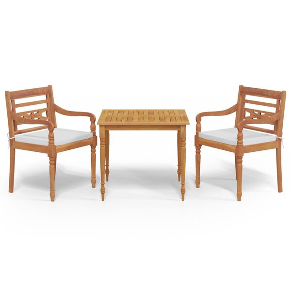 vidaXL Vrtna jedilna garnitura 3-delna z blazinami trdna tikovina