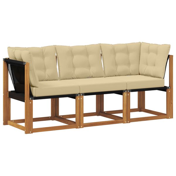 vidaXL Zunanji srednji in kotiček kavč z blazino 3 Kos Naravna