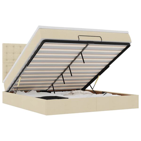 vidaXL Otomanska postelja z vzmetnico & LEDs krema 180x200 cm blago