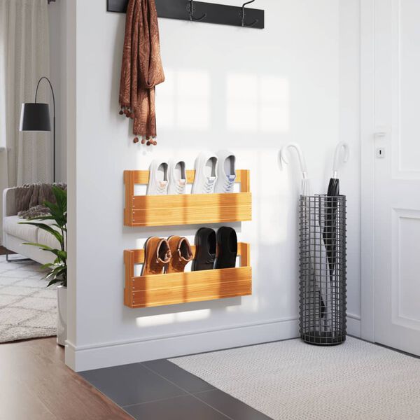vidaXL Stenski regal za čevlje 2 kosa vo&scaron;čeno rjav 59x8,5x23,5 cm