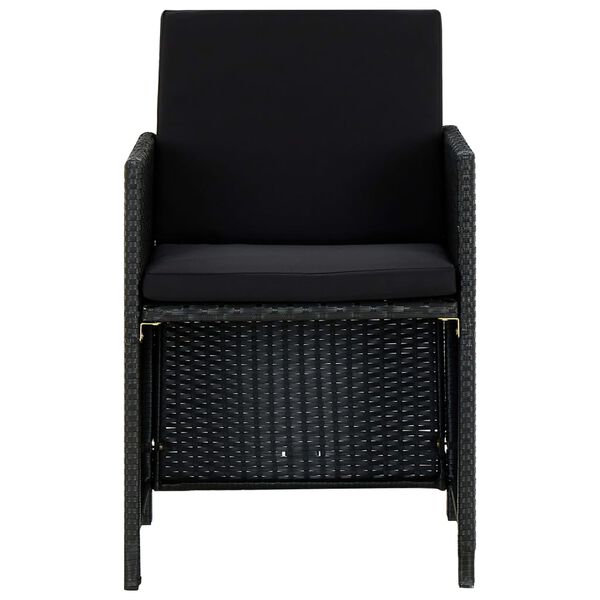 vidaXL Zunanja jedilna garnitura z blazinami 5-delna poli ratan črna