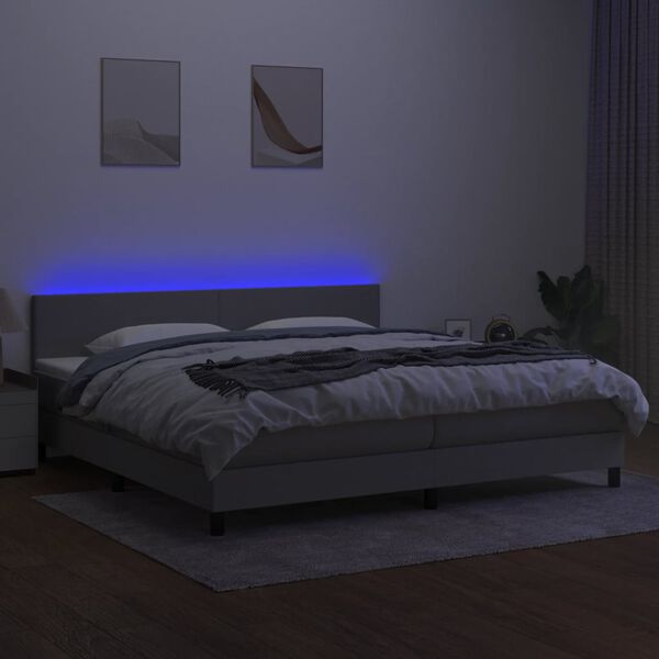 vidaXL Box spring postelja z vzmetnico LED sv. siva 200x200 cm blago