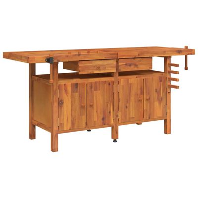 vidaXL Delovna miza s predali in primeži 192x62x83 cm trdna akacija