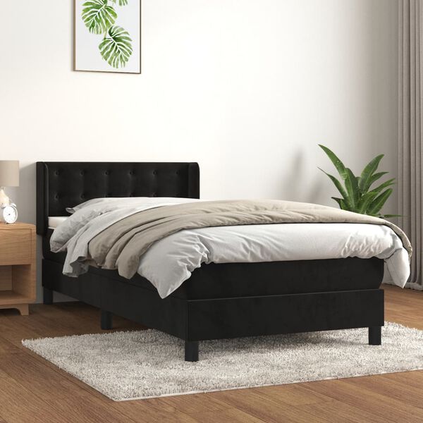 vidaXL Box spring postelja z vzmetnico črn 90x190 cm žamet