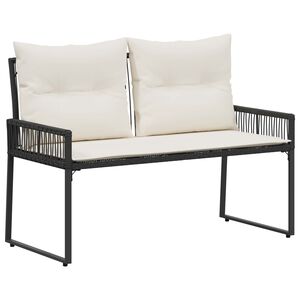 vidaXL Zunanja klop z blazino 4 pcs Črna in krem bela poli ratan