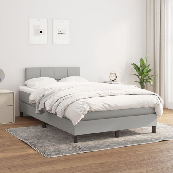 vidaXL Boxspring postelja z vzmetnico svetlo siva 120x190 cm blago