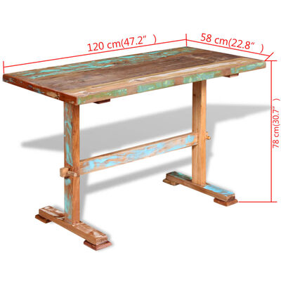 vidaXL Jedilna miza s podnožjem trden predelan les 120x58x78 cm