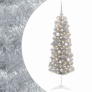 vidaXL Umetno ozko božično drevesce z božično kroglico 150 cm 150 LED