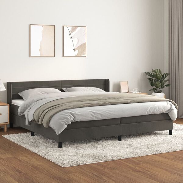 vidaXL Box spring postelja z vzmetnico temno siva 200x200 cm žamet