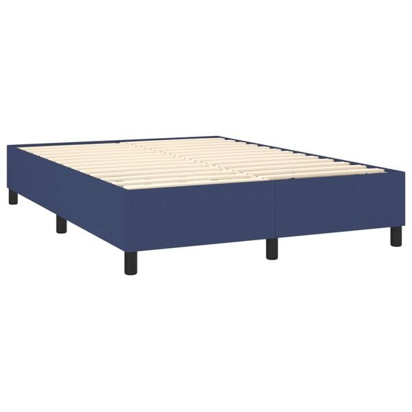vidaXL Box spring postelja z vzmetnico moder 140x190 cm blago