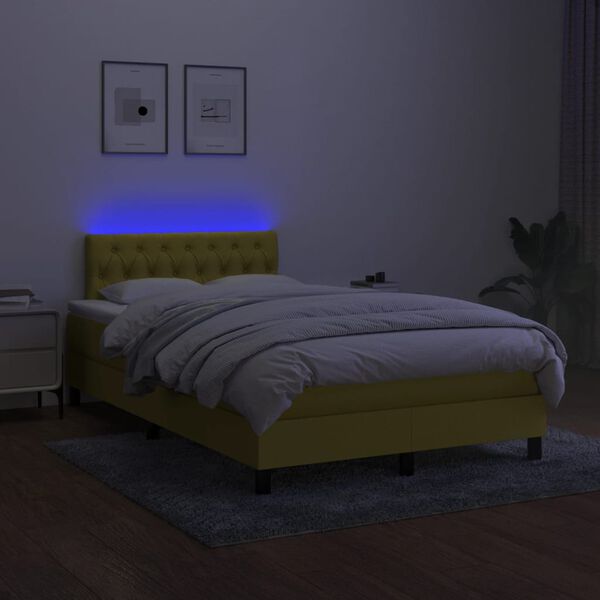vidaXL Box spring postelja z vzmetnico LED zelena 120x200 cm blago