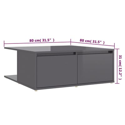 vidaXL Klubska mizica visok sijaj siva 80x80x31 cm iverna plošča