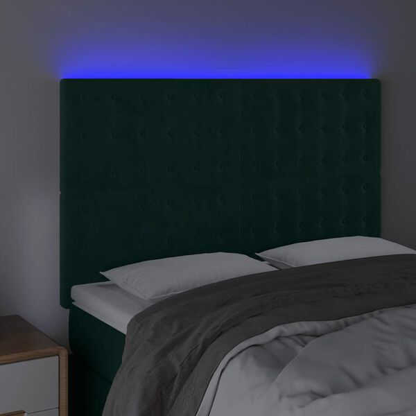 vidaXL LED posteljno vzglavje temno zeleno 144x5x118/128 cm žamet
